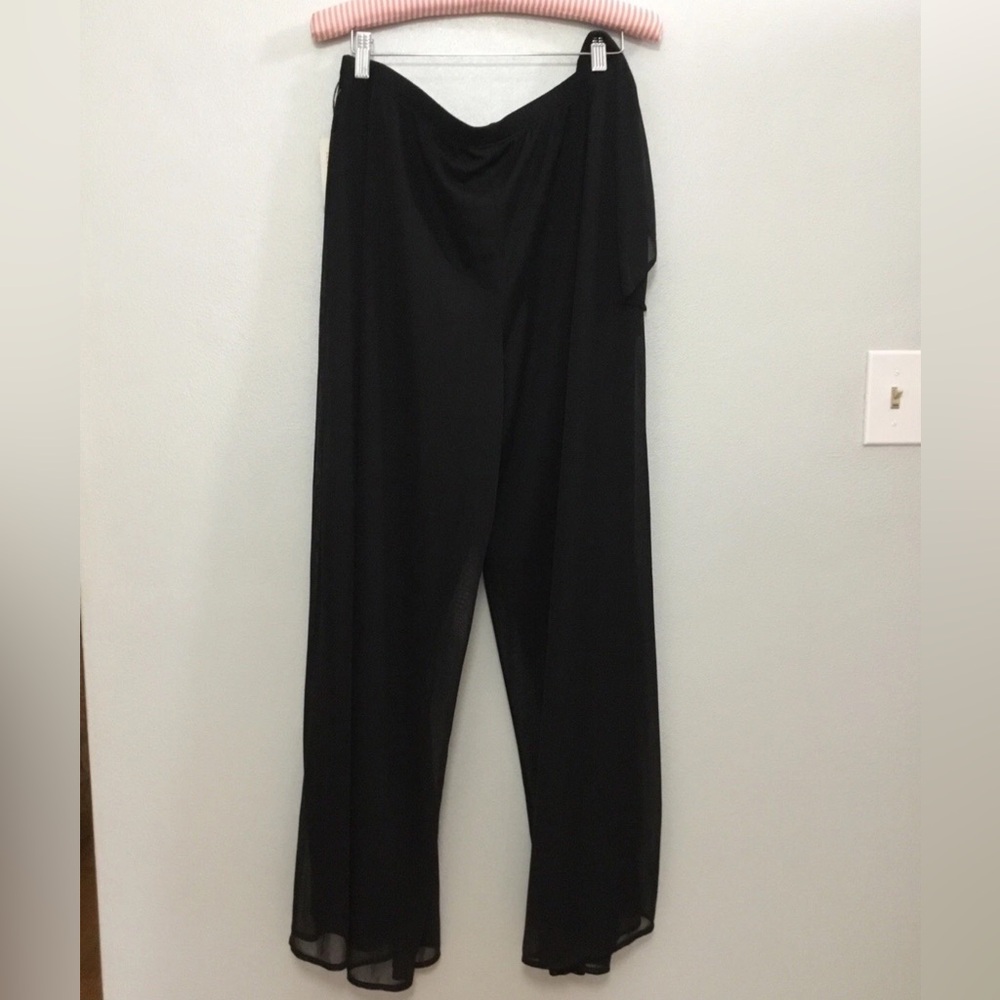 NWT Notations Women's Black Sheer Wide Leg Pants With Sash Tie Whimsigoth